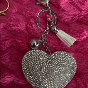 SOLD Silver Heart with Tassel keychain and bag charm